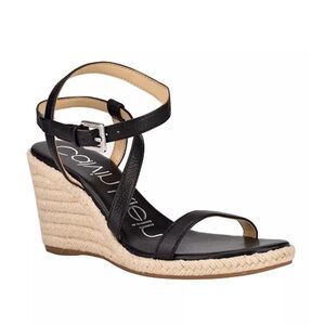 Calvin Klein Black and Tan Wedge Sandals